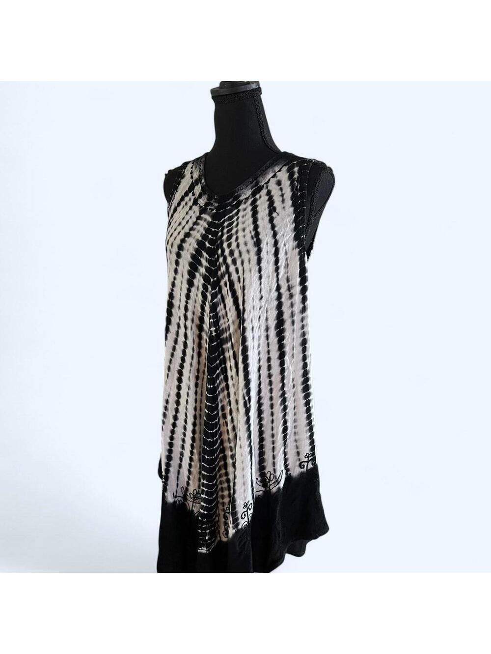 Vintage Y2K InGear Black White Tie Dye Sleeveless Boho Dress Size small - Picture 6 of 7
